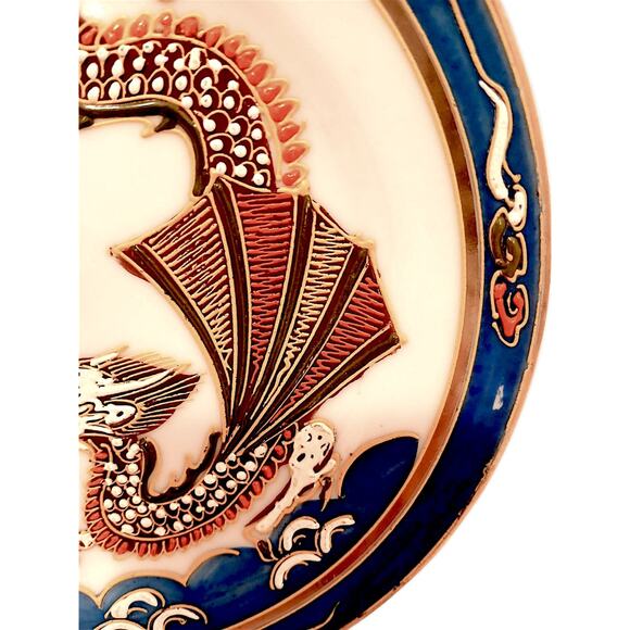Japanese Moriage Hand Painted Dragonware 7.5" Plate Blue Band 3D Dragon & Flame - Picture 2 of 16